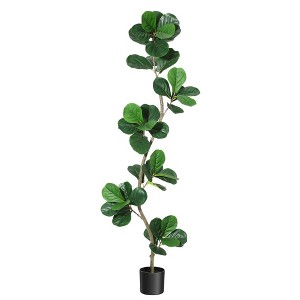 Orieon Artificial Fiddle Leaf Fig Tree 6FT with Black Pot, S-Shape Fake Ficus Tree with Natural Wood Trunk, Realistic Faux Plant for Home Decor - 1 of 4