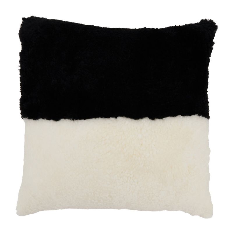 Saro Lifestyle Luxurious Sheep Fur Poly Filled Pillow with Two-Tone Elegance, 1 of 4