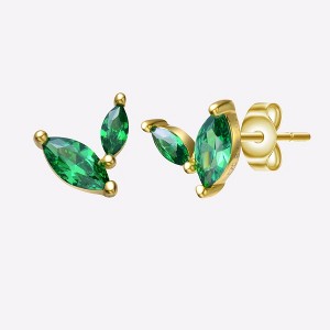 Guili Kids 14K Gold-Plated Red Cubic Zirconia Fern Leaf Stud Earrings – Elegant and Lightweight Design for Everyday and Special Occasions - 1 of 4