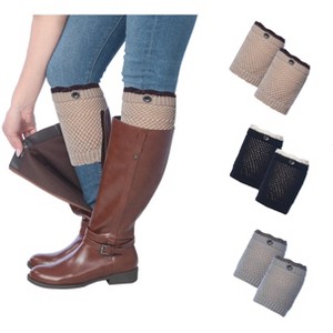 Tipi Toe Women's 3 Pairs Cozy Cherry Frost Contrast Colors Knitted Leg Warmer Jacquard Tassel Boot Cuffs - 1 of 4