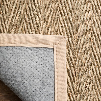 Beige Herringbone Handwoven Seagrass Square Area Rug
