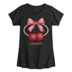 Girls' - Instant Message - Soft Girlie Cherries -Youth Girls Short Sleeve T-Shirt Fitted Short Sleeve Graphic T-Shirt - 1 of 4