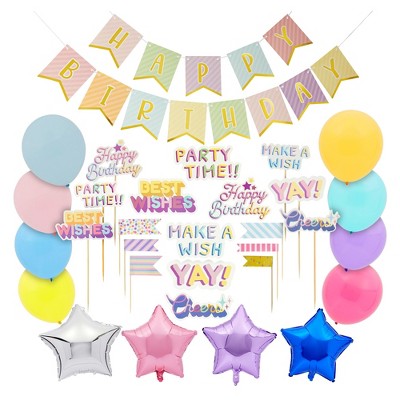 Blue Panda 94 Piece Girls Rainbow Birthday Party Decorations Set with Balloons, Banner, Cake Toppers and Wall Cutouts