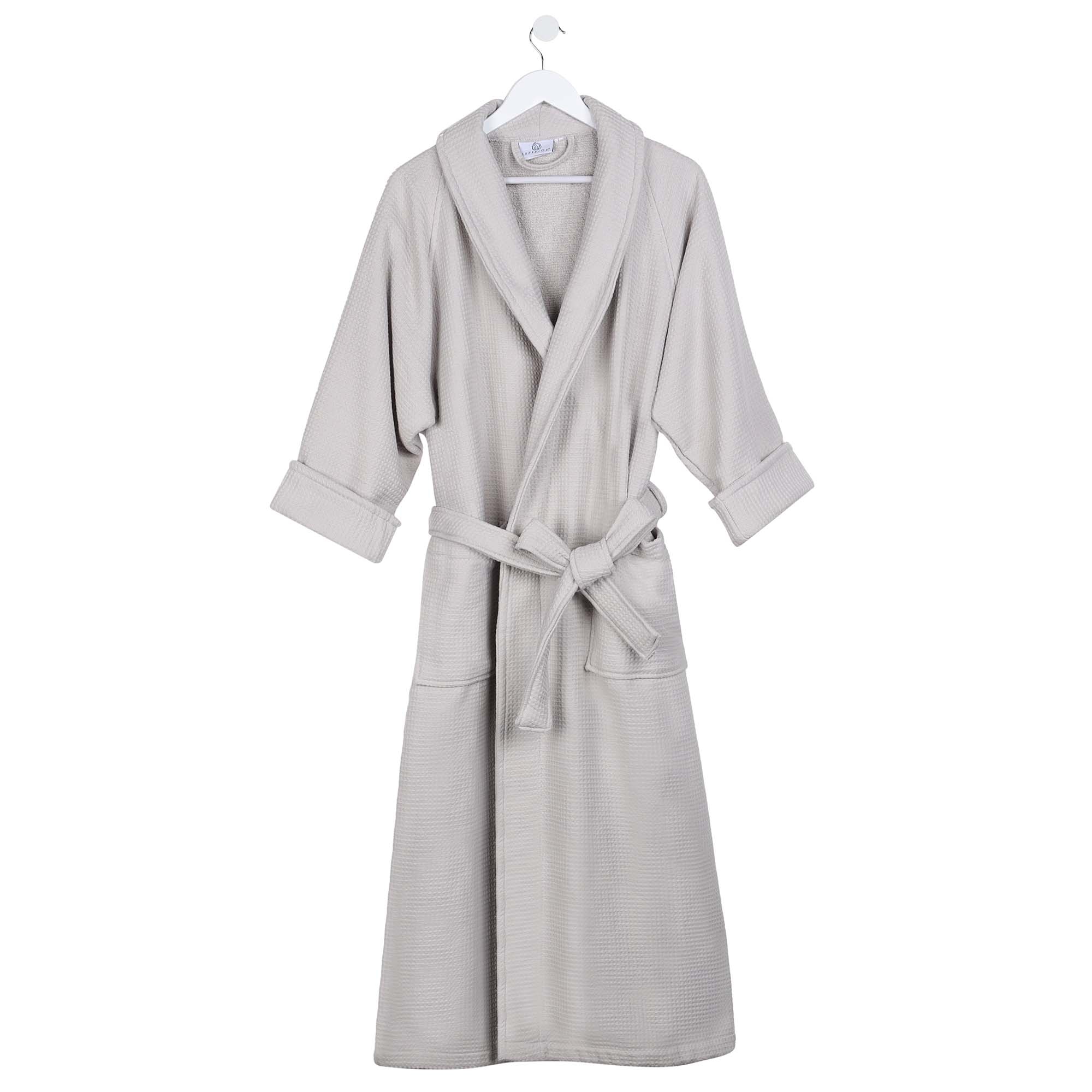 Waffle Weave Cotton Soft Plush Adult Unisex Lightweight Bathrobe, Large, Silver - Blue Nile Mills