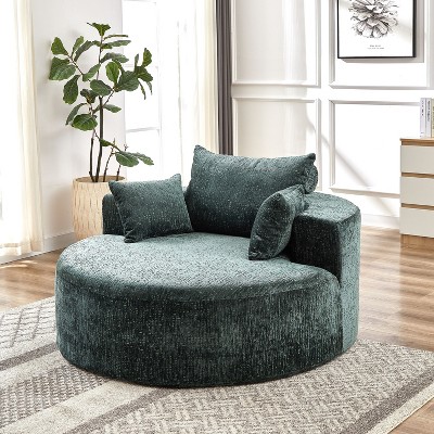 NicBex Modern Round Corduroy/Chenille Sponge Single Sofa with Back Cushion & Pillows,Fluffy Sleeper Chair for Living Room,Bedroom