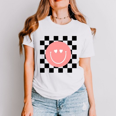 Simply Sage Market Valentines Pink Smiley Short Sleeve Tee - XS - White