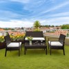 Brown 4-Piece Wicker Patio Conversation Set with White Cushions - 3 of 4