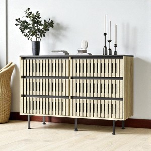 Mshliw 47" Fluted 6 Drawer Dresser, Two-Tone Bedroom Storage Cabinet with Metal Legs, Large Capacity Minimalist Organizer for Bedroom - 1 of 4