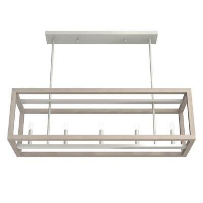 Squire Manor Brushed Nickel 5-Light Linear Chandelier with Wood Accents