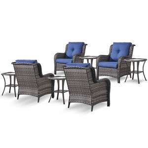 POCASSY Wicker Patio Chairs Set of 4, All Weather Wicker Rattan Patio Chairs, High Back Deep Seat with 4 Accent Table for Porch Balcony Pool - 1 of 4