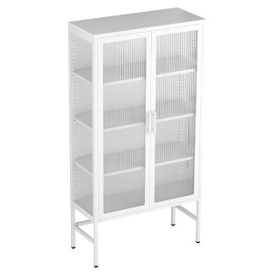 Double Glass Door Storage Cabinet with Adjustable Shelves and Feet Cold-Rolled Steel Sideboard Furniture for Living Room Kitchen - 1 of 4