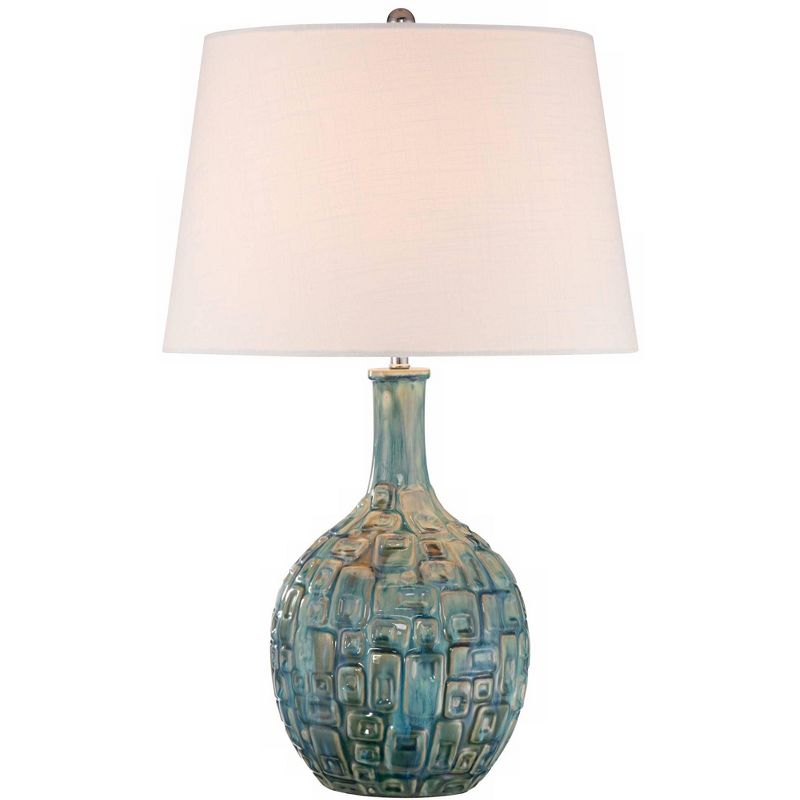 360 Lighting Modern Table Lamp 26" High Teal Glaze Ceramic Gourd White Fabric Drum Shade for Bedroom Living Room House Home Bedside Nightstand Office, 1 of 9