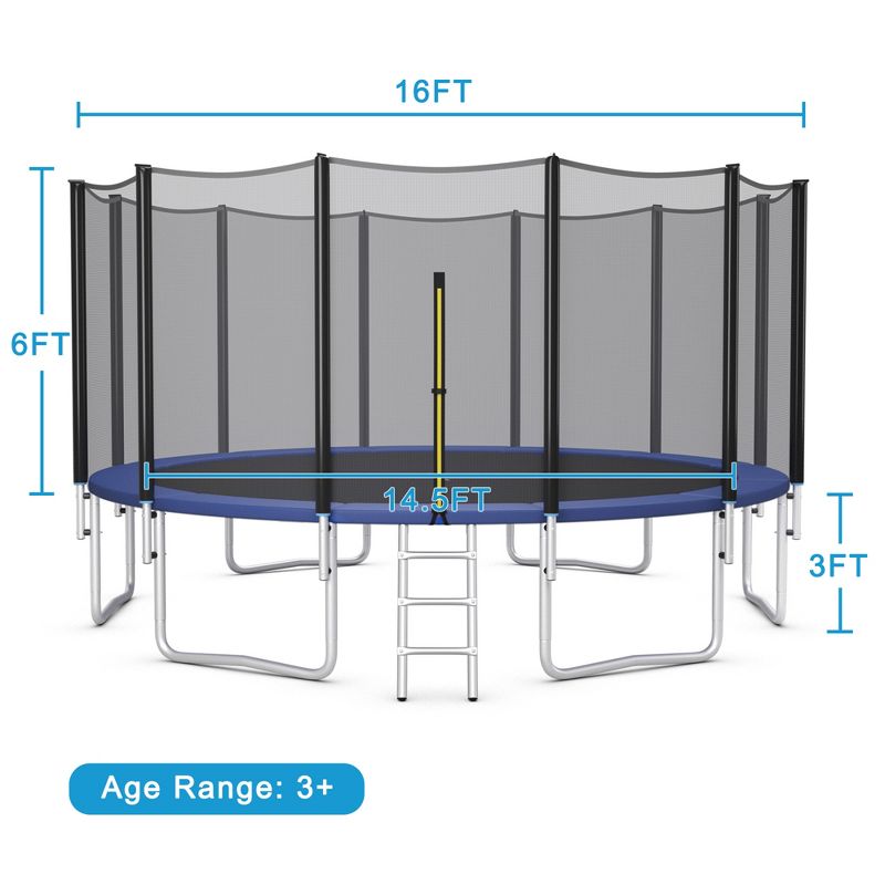 Costway 8/10/12/14/15/16 FT Outdoor Trampoline Bounce Combo W/Safety Closure Net Ladder, 3 of 10