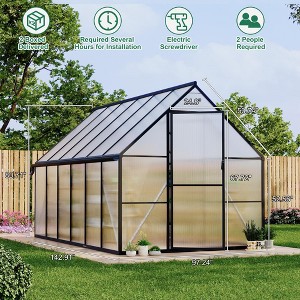 8X12FT Polycarbonate Greenhouse, Heavy Duty Aluminum Walk-In Greenhouses with Adjustable Roof Vent, Outdoor Plant Greenhouse for Garden - 1 of 4