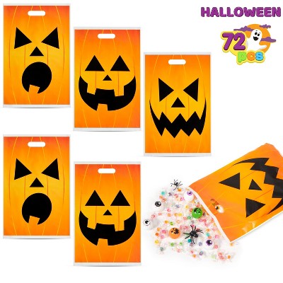 Joyfy 72 Pcs Halloween Pumpkin Goodie Bags, Plastic Candy Bags for Kids Trick or Treating, Halloween Snacks Bags for Party Favors Supplies