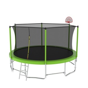 VisioGear 16FT Trampoline with Safety Enclosure Net, Trampoline with Balance Bar and Basketball Hoop, Green, 192"*192"*107.87" - 1 of 4
