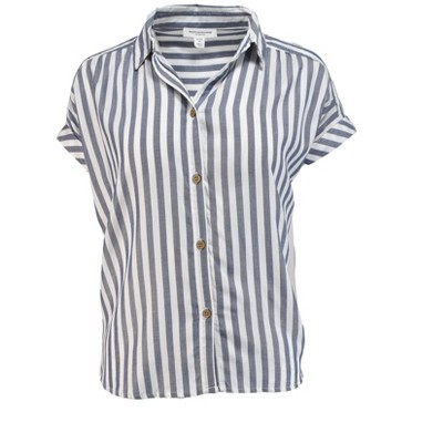BeachLunchLounge Women's Darby Short Sleeve Button Front Shirt | Barrier Island Blue