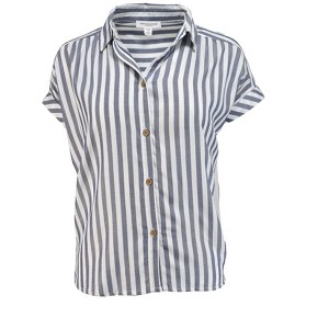 BeachLunchLounge Women's Darby Short Sleeve Button Front Shirt | Barrier Island Blue - 1 of 3