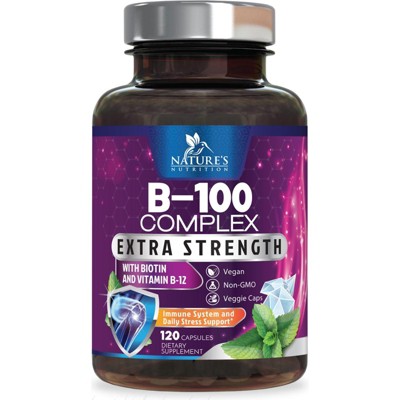 Vitamin B Complex Vitamin B Supplement - B-Complex Vitamins with B12, B6, B9 - 120 Capsules By Nature's Nutrition