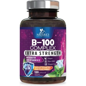 Vitamin B Complex Vitamin B Supplement - B-Complex Vitamins with B12, B6, B9 - 120 Capsules By Nature's Nutrition - 1 of 4