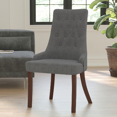 Paddington Gray Fabric Button-Tufted Accent Chair with Mahogany Legs