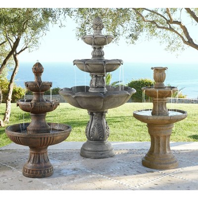Ravenna Rustic 3-Tier Weathered Stone Outdoor Floor Fountain