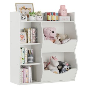 Kids 3-Tier Toy Storage Organizer Kids Bookshelf Double Sided Tray- 5 Compartment Bookshelf and Toy Shelf for Bedroom, Living Room, and Kindergarten - 1 of 4