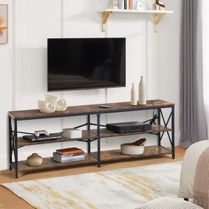 FurnitureR 63 Inch TV Stand with LED Lights and Power Station, Entertainment Center with Storage Shelves, USB Ports & Outlets, 70 Inch, Brown - 1 of 4