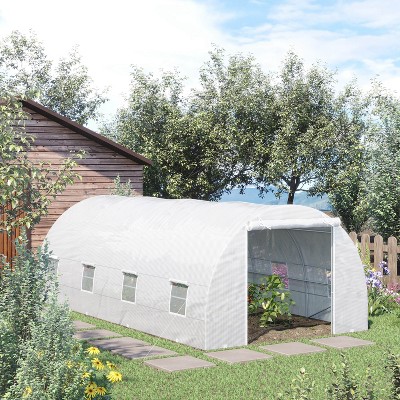 Outsunny Large White Steel Frame Walk-In Tunnel Greenhouse