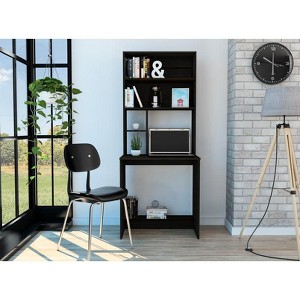 Vynxaria Writing Computer Desk with Shelves Modern Engineered Wood Desk with Drawers and Footrest for Home Office - Black - 1 of 4