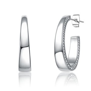 Guili Tapered Glow & Radiant Curve Sterling Silver C-Hoop Earrings, Rhodium or 14K Gold Plated, with Cubic Zirconia for a Sleek, Chic Appeal - 1 of 2