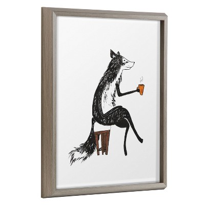 16" x 20"Blake Fox Orange Coffee Cup by Viola Kreczmer Framed Printed Glass Gray - Kate & Laurel All Things Decor