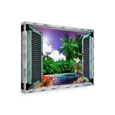 Tropical Landscape Window View Outdoor Canvas Print 14x19
