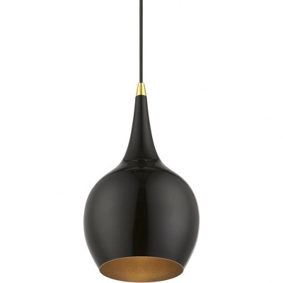 Shiny Black and Polished Brass Mini Pendant Light