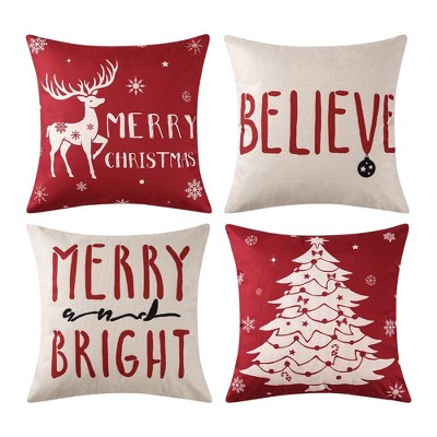 Christmas Decoration Pillow Covers 18 x18 Set of 4 Farmhouse Decorative Throw Pillows for Home Deer Rustic Xmas Tree Pillow Cases for Sofa Couch
