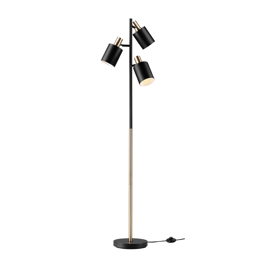 Photos - Floodlight / Street Light 67" Fiona 3-Light Matte Black Track Tree Lamp with Matte Brass Accents - N