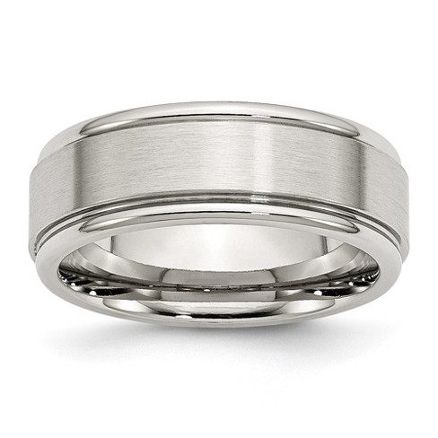 Black Bow Jewelry 8mm Stainless Steel Brushed Flat Center Polished Grooved Edge Band - image 1 of 4