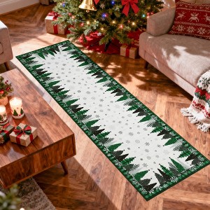 COZONY Christmas Hallway Runner Rug, Non-Slip Snowflake & Christmas Tree Print Low-Pile Carpet, Non-Shedding Machine Washable Rug for Entryway - 1 of 4
