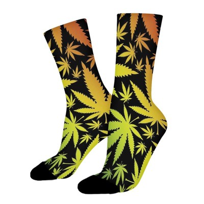 Assorted Style Weed Leaves Women Printed Crew Socks Funny Funky Socks Soft Polyester Novelty Gifts for Artists Men