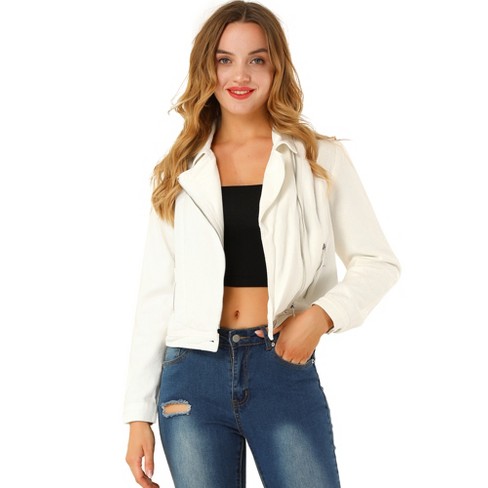 Allegra K Women's Long Sleeve Moto Cropped Jacket