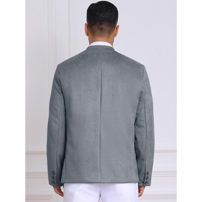 INSPIRE CHIC Men's Casual Stand Collar Single Breasted Suede Blazer Gray Medium — фото 3