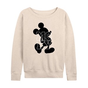 Women's - Disney - Silhouette Mcky Lightweight French Terry Wide Neck Long Sleeve Shirt - 1 of 4
