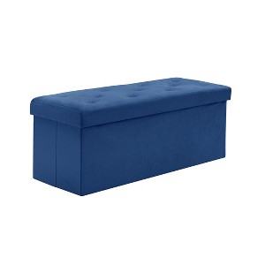 Itopfox Folding Storage Ottoman Bench, Velvet Ottoman with Storage for Living Room, Long Shoes Bench, Flannelette Footrest Benches Seat in Blue - 1 of 4