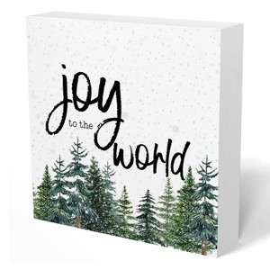 Joy Christmas Trees Wooden Box Sign Gift for Women Men, Farmhouse Christmas Xmas Decorations - 1 of 4
