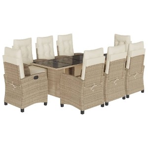 vidaXL Patio Dining Set with Cushions Table and Chair Furniture Poly Rattan - Beige and Cream Glass 8 Piece - 1 of 4