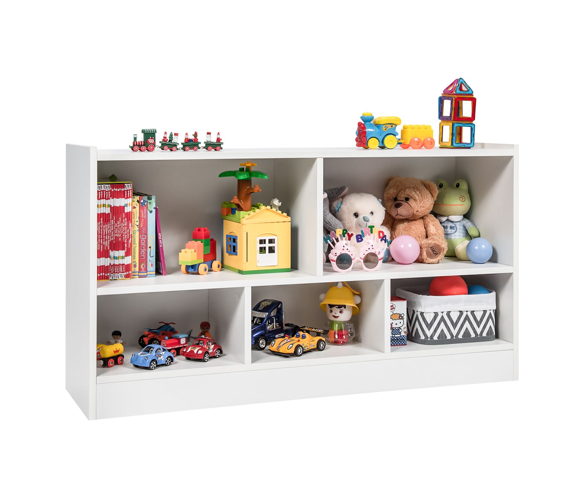 Infans Kids 2-Shelf Bookcase 5-Cube Wood Toy Storage Cabinet Organizer White
