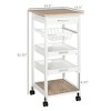 JUJABU Utility Rolling Kitchen Cart with Solid Wood Frame, Storage Drawer, Wire Fruit Baskets, and Trays, White - 3 of 4