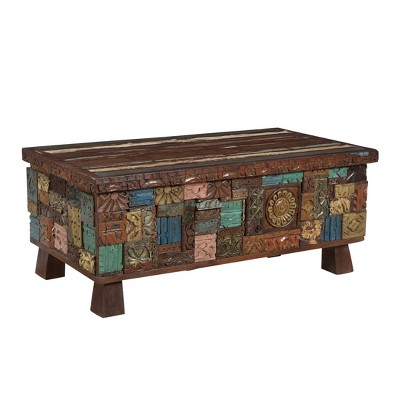 Timbergirl Reclaimed Wood Carved Panel Trunk Coffee Table