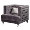 Acme Furniture 38" Hegio Chair Gray Velvet: Upholstered Tufted Armchair, No Assembly, Wood Frame - 2 of 4