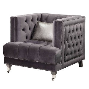 Acme Furniture 38" Hegio Chair Gray Velvet: Upholstered Tufted Armchair, No Assembly, Wood Frame - 1 of 4